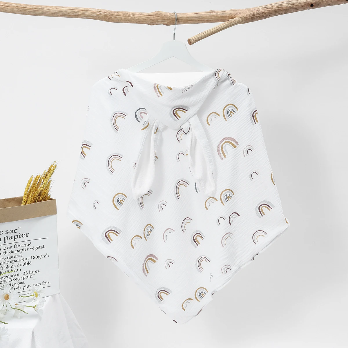 Toalha de banho para bebê de algodão puro gaze dupla com capuz Roupa de banho macia e absorvente para o bebê após o banho delicado — foto 5