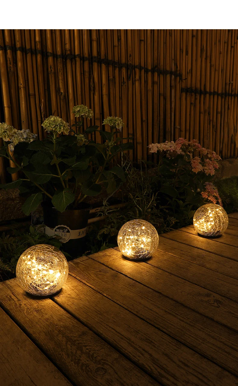 Title 7, Cracked Glass Ball LED Solar Garden Light, Outd...
