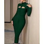Vestido Bandage Verde Escuro Gola Alta Manga Longa Slim Fit Elegante Modelagem Valoriza a Silhueta Ideal para Ocasiões Especiais — foto 5