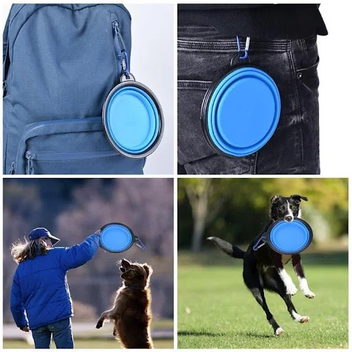 350ml Folding Portable Silicone Dog Bowl With Carabiner Outdoor Bowl Dish for Dog Pet Cat Food Water Feeding Dog Bowls — photo 3