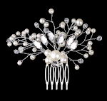 Piranha coreana requintada com pérolas, diamantes e cristais, garfo de cabelo feito à mão, acessório de cabeça nupcial, luxuoso e elegante. — foto 3