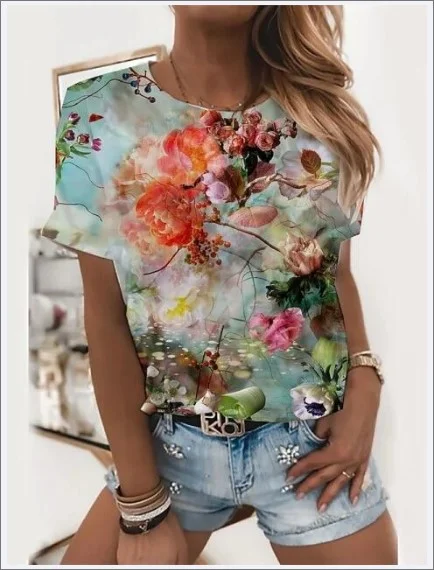 Title 3, Peacock Landscape Printing Casual Short-sleeved...