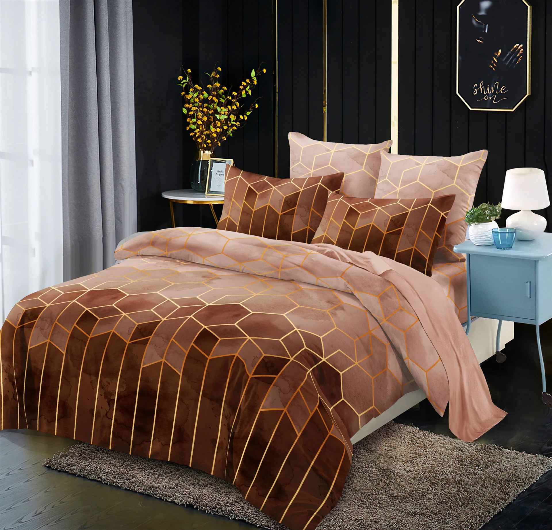 Gilt Line Geometric Elements Quilt Cover Set Bedding. Enhance your bedroom with this stylish and comfortable bedding set — photo 5