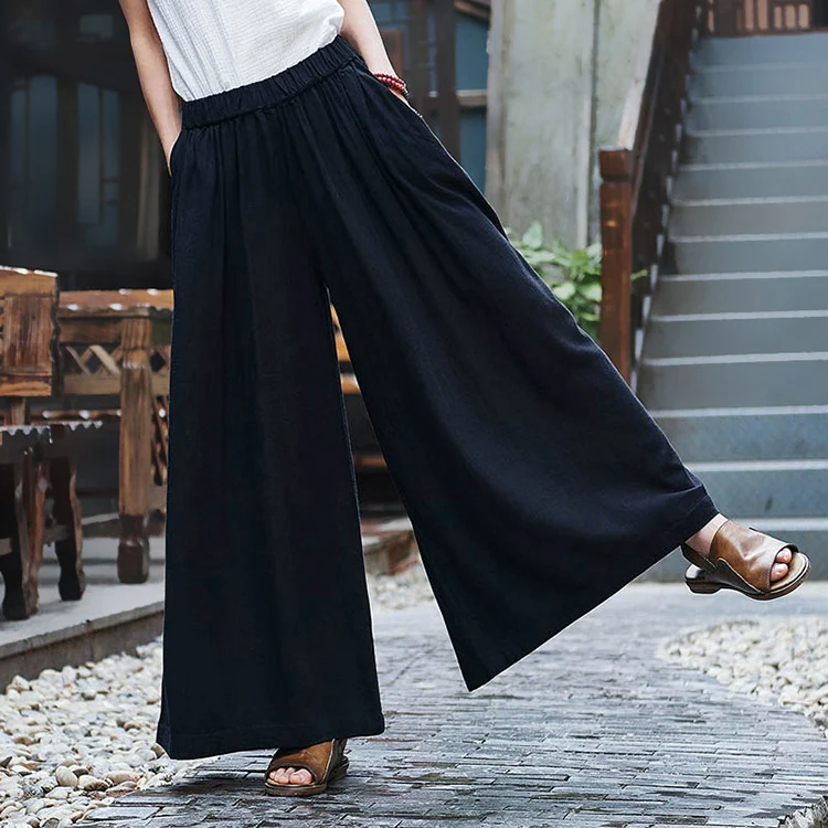Linen Slim Stone Washed Trousers Yoga Travel Culottes. Comfortable and stylish for yoga, travel, and everyday wear. Effo — photo 9