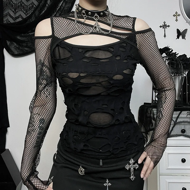 Title 4, Blusa Feminina de Manga Longa com Detalhes Rasg...