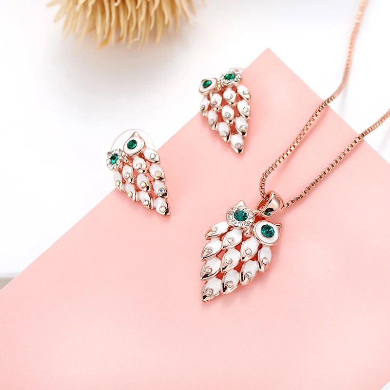 Title 5, Conjunto de Colar e Brincos de Coruja com Stras...
