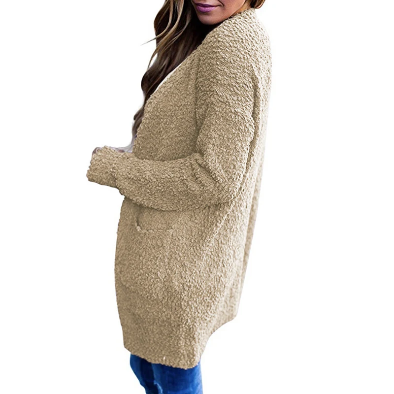 Suéter Cardigan de malha com bolso duplo de lã de cor sólida — foto 11