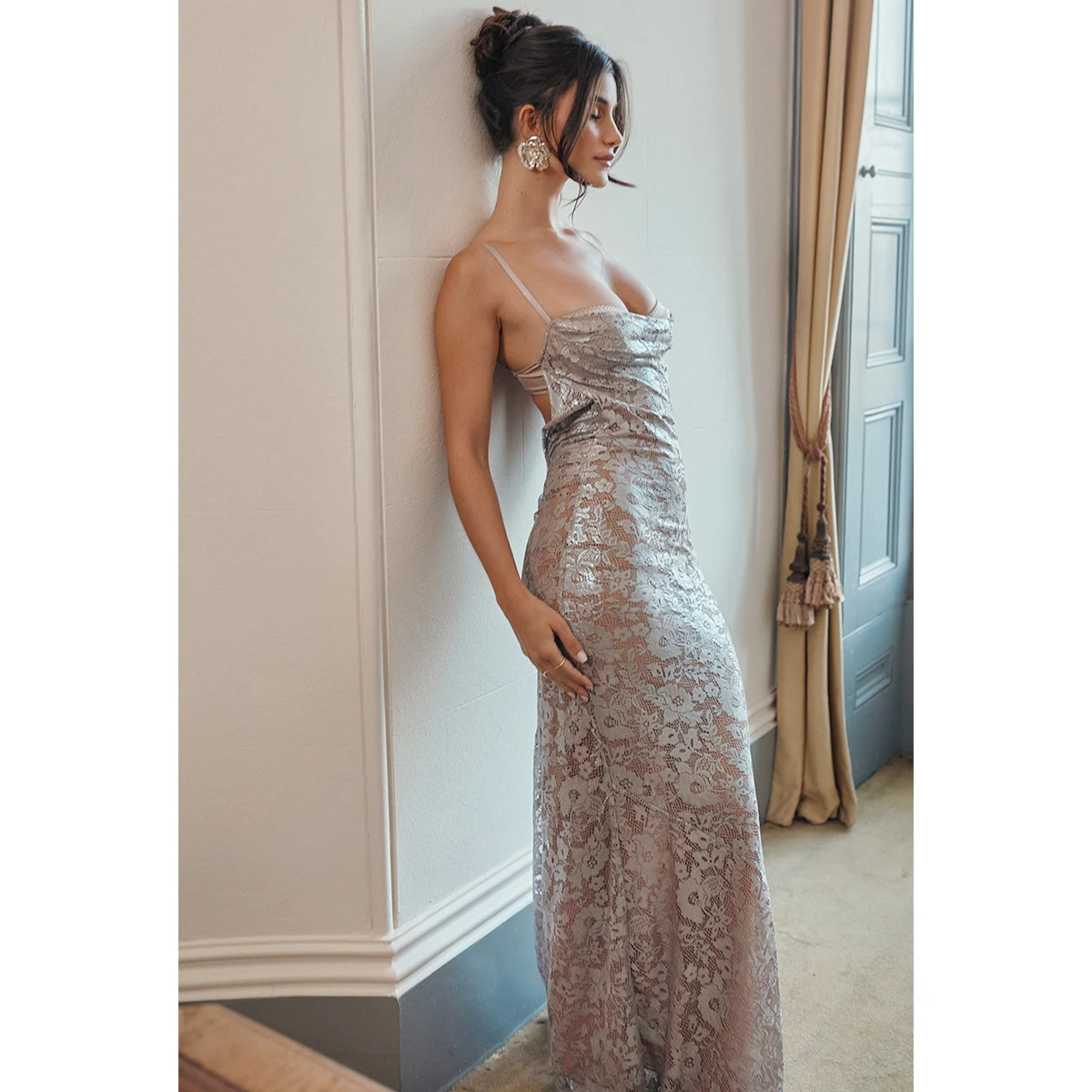 Title 10, Womens Lace Strap Dress Slim Fit Backless Dress