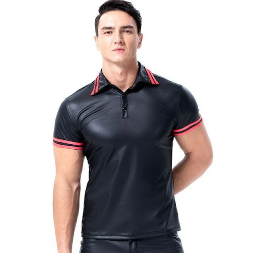 Title 6, Camiseta de couro skinny sexy masculina. Caimen...