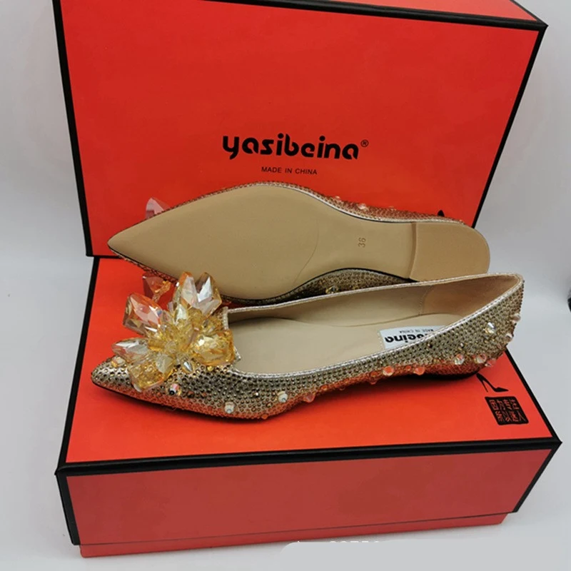 Title 4, Flat Heel Rhinestone Flowers Wedding Bridal Sho...