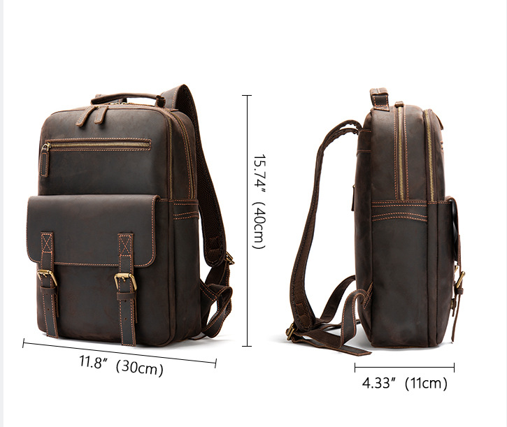 Mochila Retro Masculina de Couro Crazy Horse Grande Capacidade. Ideal para trabalho, viagens e uso diário. Durabilidade e estilo autêntico. — foto 3