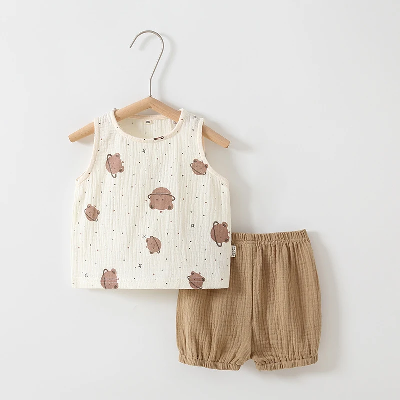 Roupa de algodão com ar condicionado para bebês, suíte para casa, verão fresco e confortável. Ideal para climas quentes, macia e respirável. — foto 2