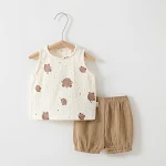 Roupa de algodão com ar condicionado para bebês, suíte para casa, verão fresco e confortável. Ideal para climas quentes, macia e respirável. — foto 2