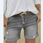 Dames shorts denim zwarte rechte broek donker katoen jeans voor een casual en comfortabele look, ideaal voor dagelijks gebruik en de zomer. — foto 1
