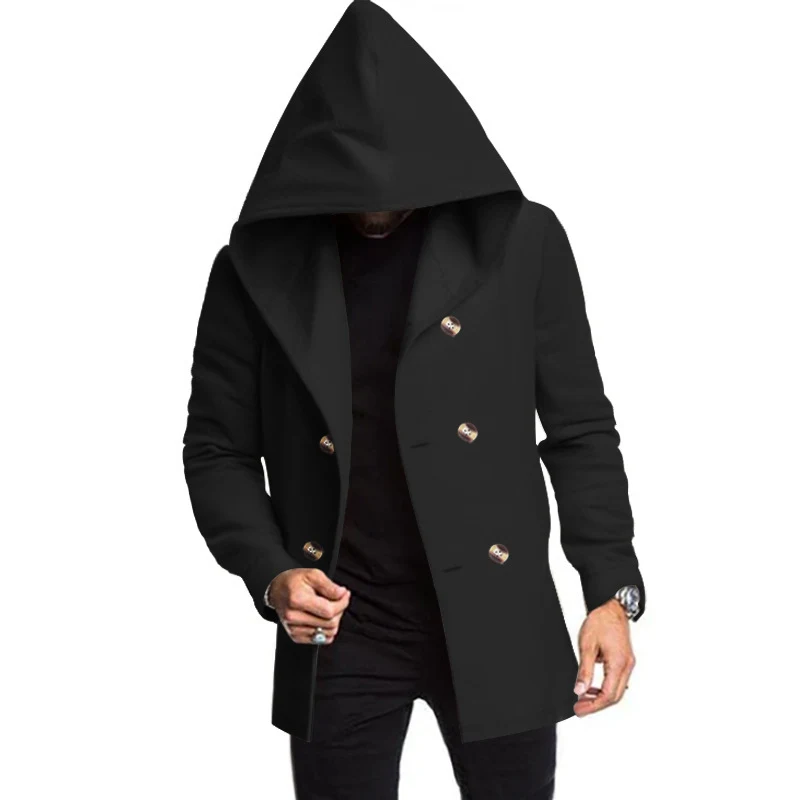 Trench Coat Slim Uomo Lunghezza Media con Cappuccio Tinta Unita Design Elegante e Versatile, Protezione Ottimale, Perfetto per Ogni Occasione — foto 9