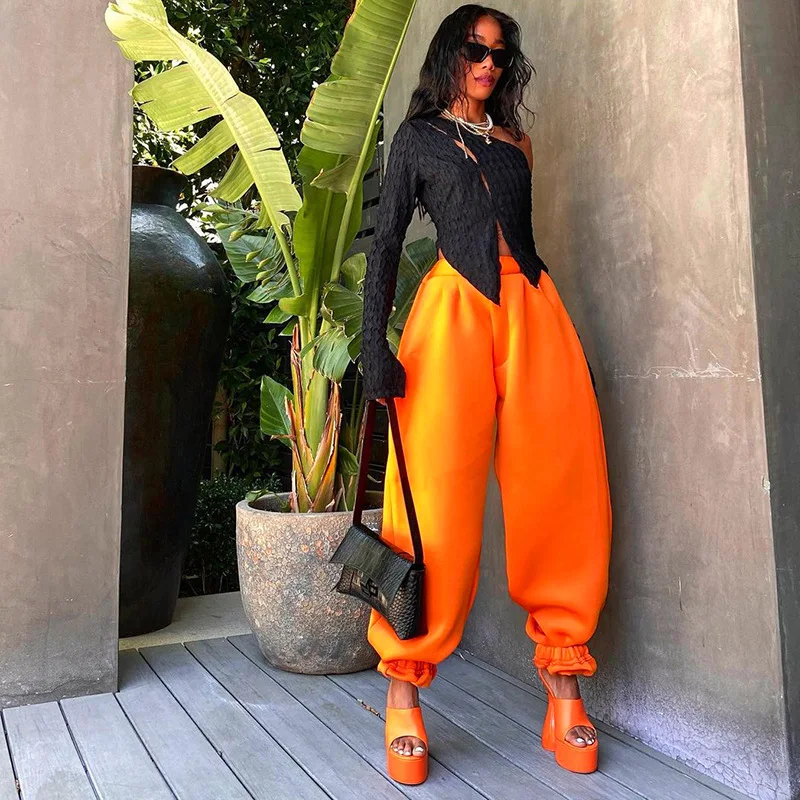 Title 2, Solid color fashion casual loose leggings trous...