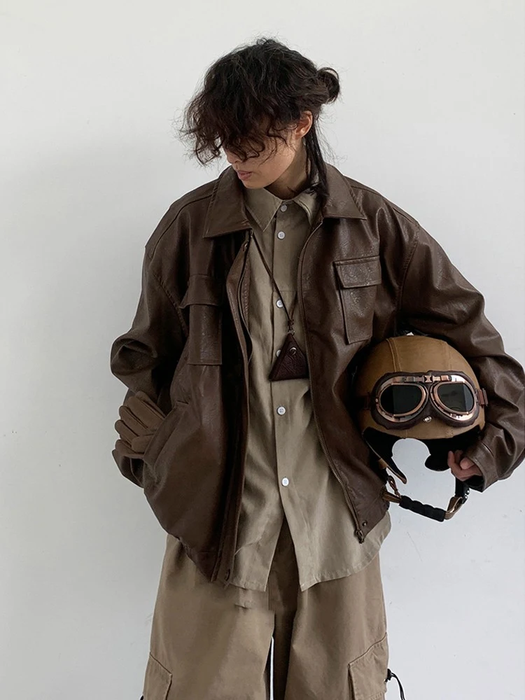 Title 5, Japanese Vintage PU Motorcycle Leather Jacket f...