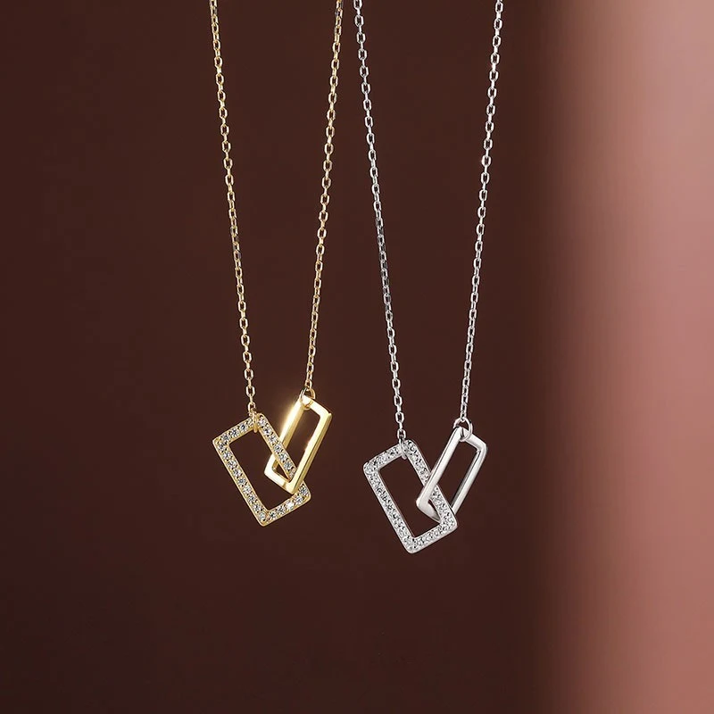 Colar feminino de prata esterlina com diamantes, duplo prendedor de papel, design elegante e moderno, acessório perfeito para mulheres. — foto 3