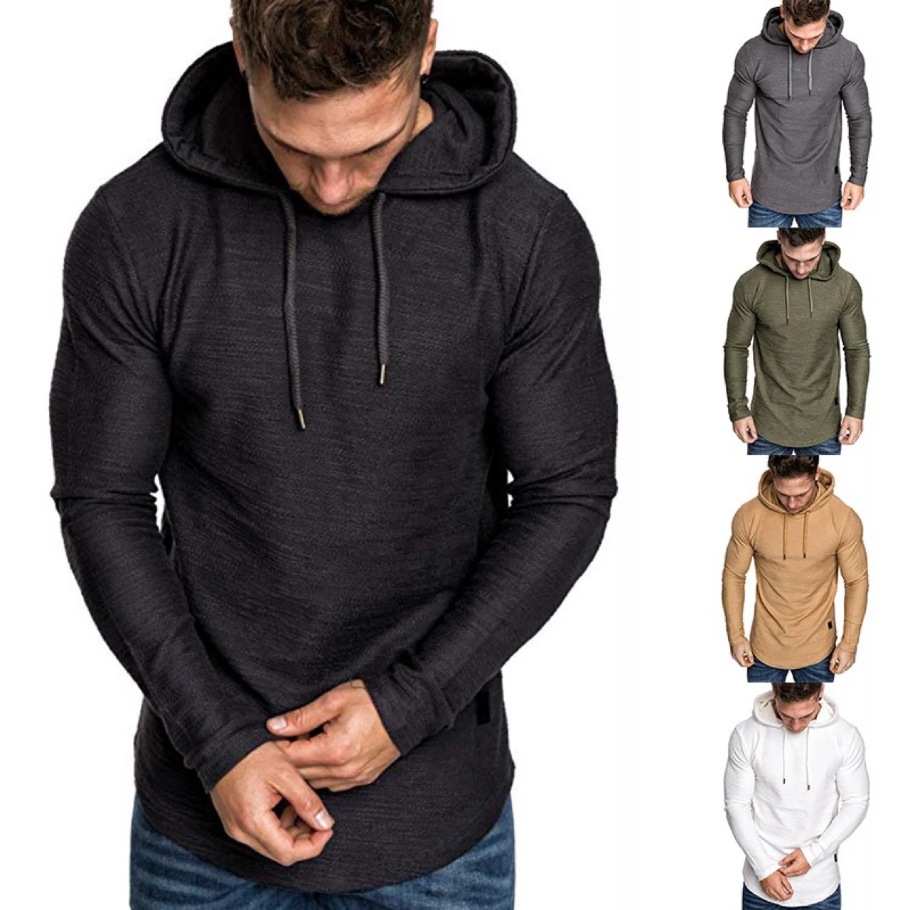 Title 3, Mens Fall Casual Hooded Sweater Solid Color Sl...