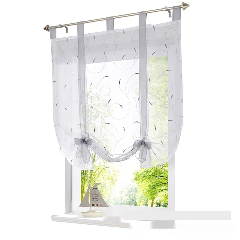 Embroidered Pastoral Adjustable Curtain Rod with Ribbon Roman and Window Screen provides elegant window treatment and li — photo 12