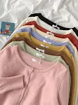 Pequena camisola de cor pura nova primavera moda feminina estilo preguiçoso em torno do pescoço manga longa único breasted cardigan moda — foto 9