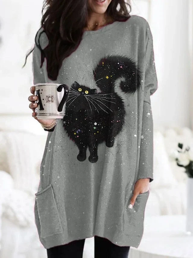 Women's Printed Round Neck Long Sleeve Bag Hip Dress. Offers comfort and style, a versatile and elegant choice, ideal fo — photo 5