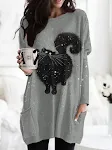 Women's Printed Round Neck Long Sleeve Bag Hip Dress. Offers comfort and style, a versatile and elegant choice, ideal fo — photo 5