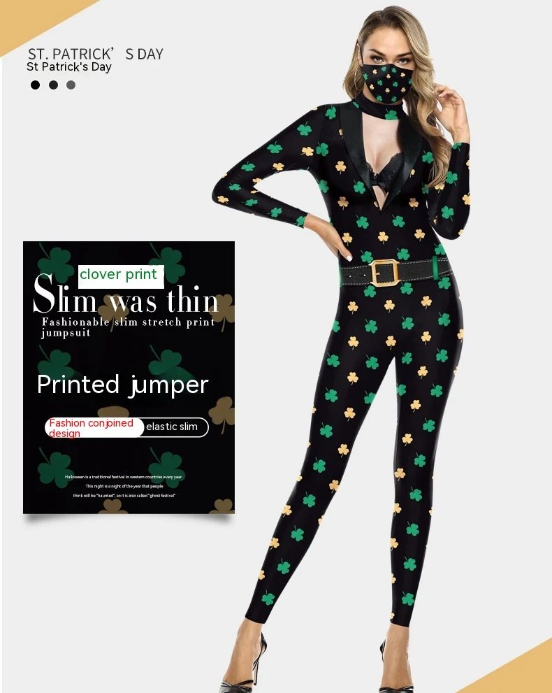 Vestido longo unissex verde de São Patrício com estampa digital, manga longa, uma peça, perfeito para celebrações e conforto no feriado. — foto 6