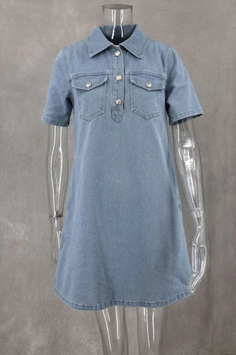 Title 4, Blue Washed Short Sleeve Womens Denim Dress