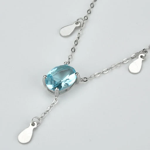 Title 1, Colar de moda com diamante azul prata para mulh...
