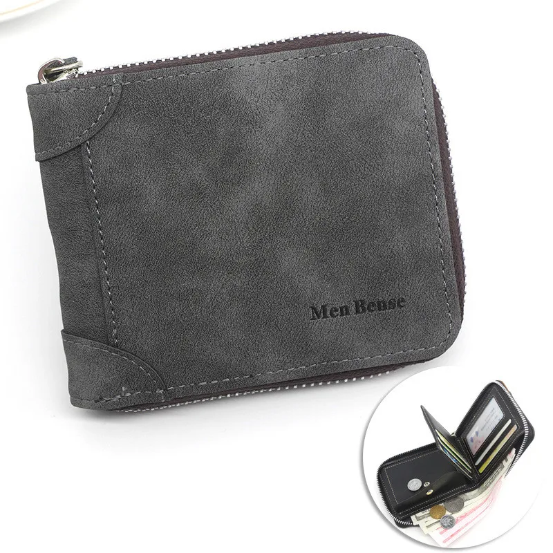 Title 6, Zipper Two-fold Mens Wallet Retro PU Coin Purs...
