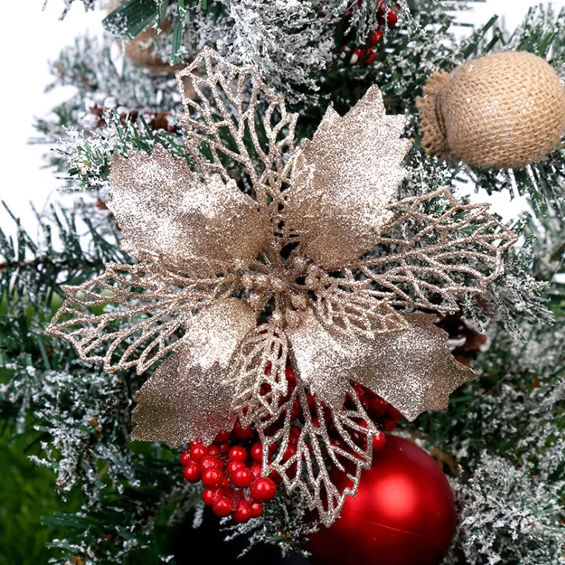 Title 9, Simli Yapay Noel Çiçekleri Noel Ağacı Süslemele...