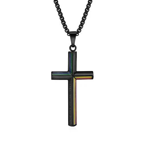 Title 7, Colar Cruz Arco-Íris Aço Titânio Personalidade ...