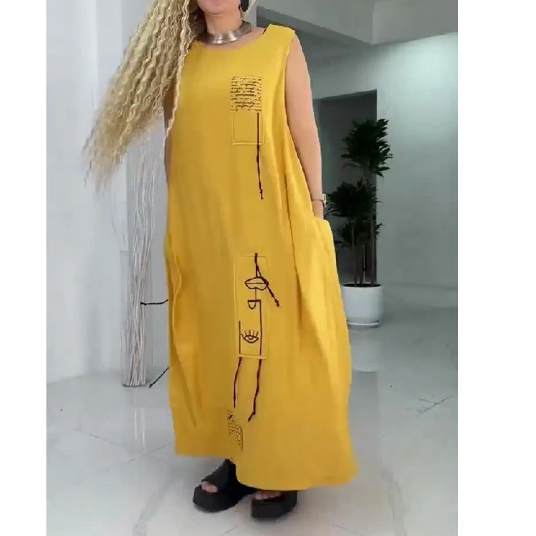 Title 4, Plus Size Printed Solid Color Loose Round Neck ...
