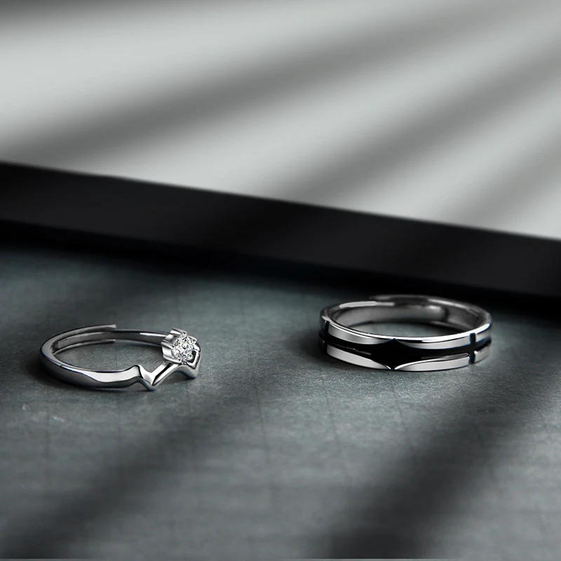 Anel de prata esterlina para casais Moda romântica Joia para presente perfeita para noivado e casamento Design elegante e duradouro — foto 7