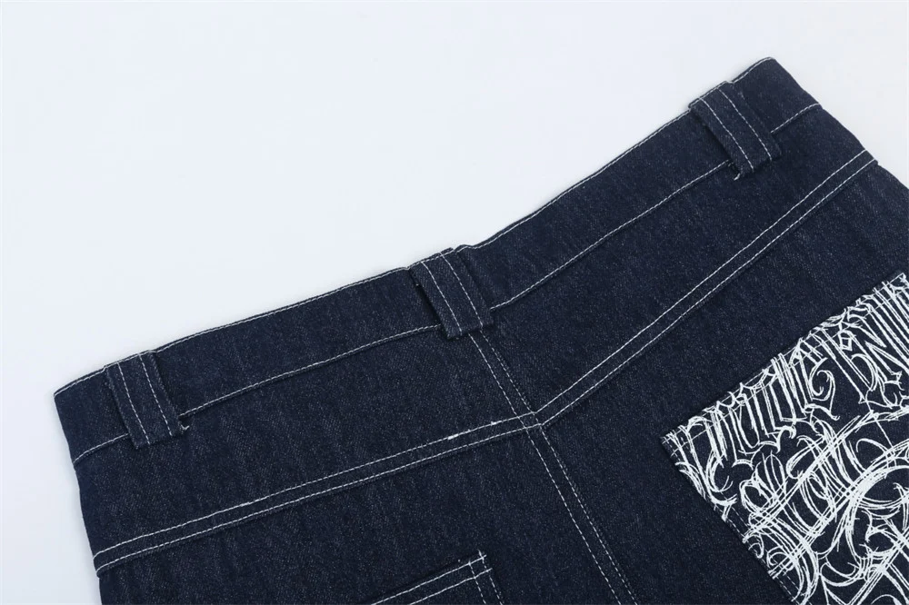 Heren rechte denim shorts met letterprint, ideaal voor de zomer. Comfortabel, stijlvol en perfect voor een casual look. Geniet van de zon! — foto 5