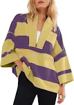 Felpa da donna con mezza zip e camicia oversize a righe abbinata ai colori — foto 8