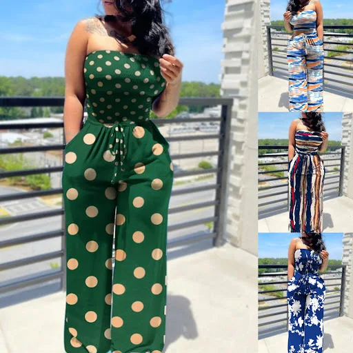 Title 2, Sleeveless Printed Tube Top Ladies Jumpsuit, a ...