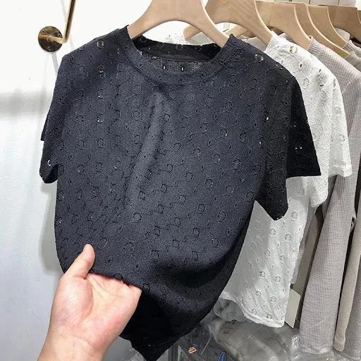 Title 14, Plus Size European Goods Hollow Out Chiffon Shi...
