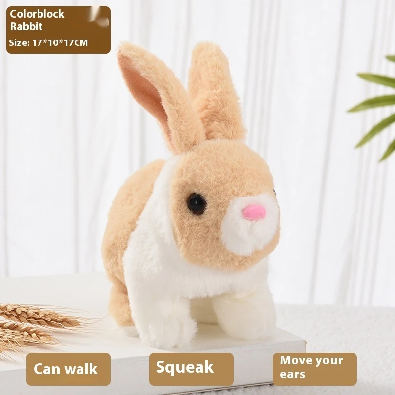 Lapin en peluche électrique à poils longs qui marche, remue la bouche et bouge les oreilles un jouet amusant et interactif pour enfants. — photo 4
