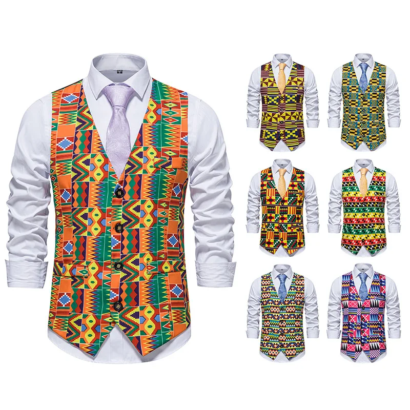 Title 2, Colete floral casual masculino patchwork slim f...