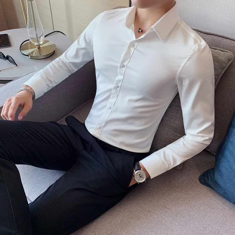 Title 8, New Mens Long Sleeved Shirt Solid Color Slim F...