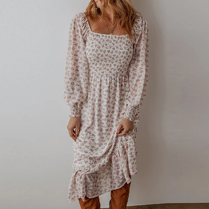 Temperament Small Floral Square Collar Dress — photo 5