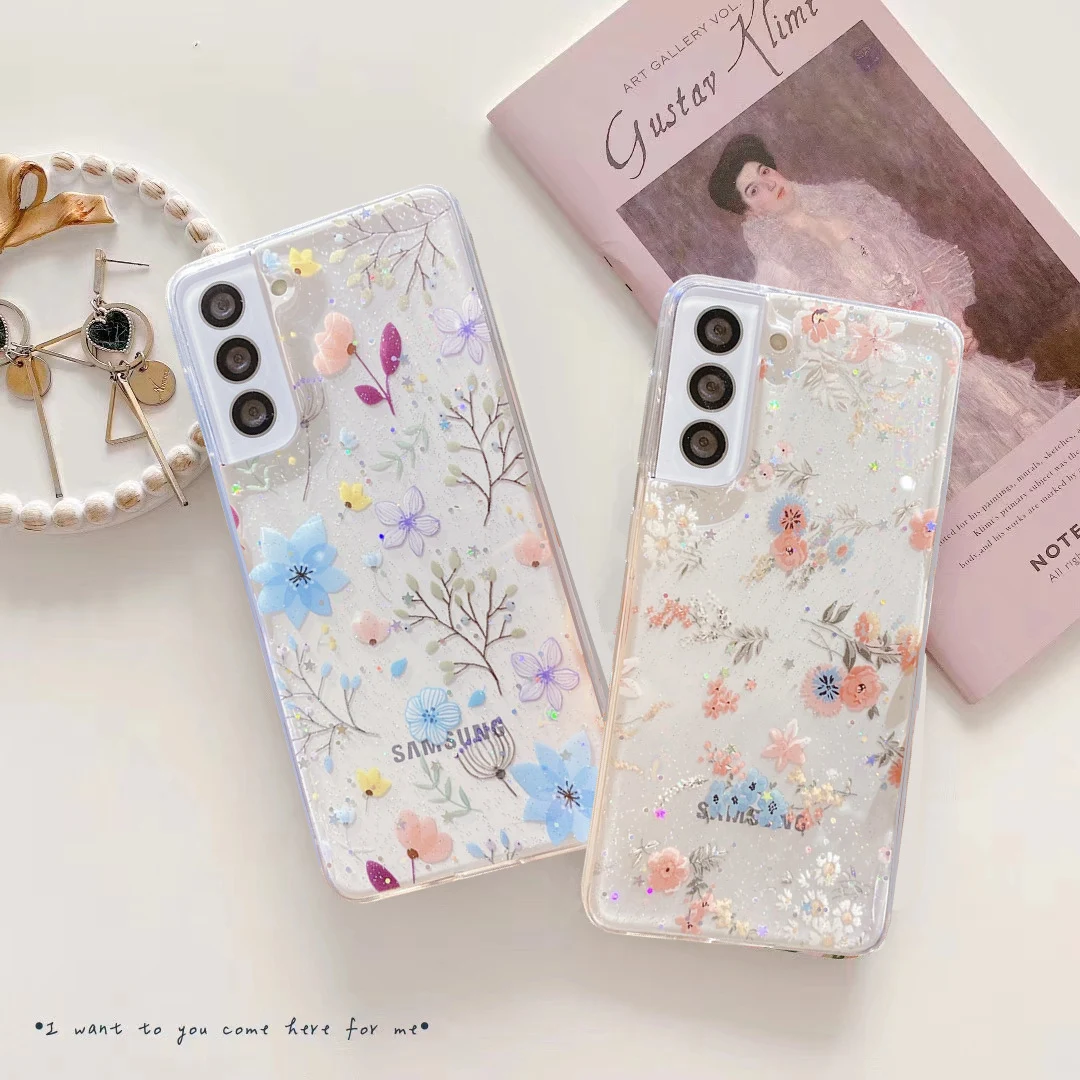 Title 2, Glitter Flower Mobile Phone Case Transparent So...