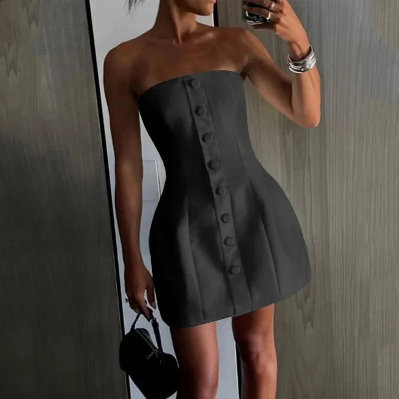 Title 2, Vestido curto sem alças com design multi-seios,...