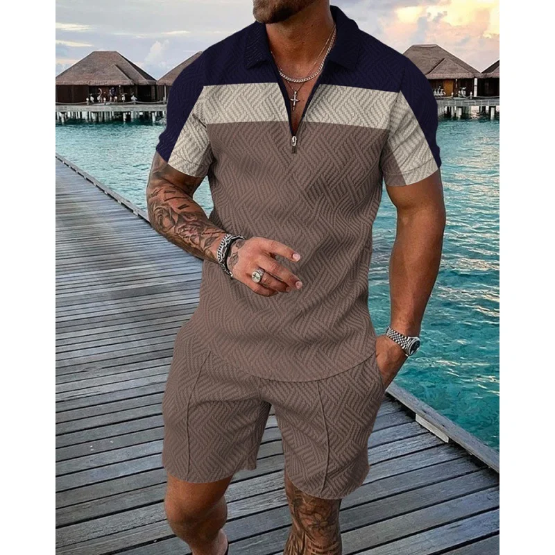 Men's Casual Striped Zip Short Sleeve Suit offers effortless style and comfort. Perfect for warm weather, providing a mo — photo 49