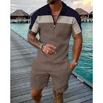 Men's Casual Striped Zip Short Sleeve Suit offers effortless style and comfort. Perfect for warm weather, providing a mo — photo 49