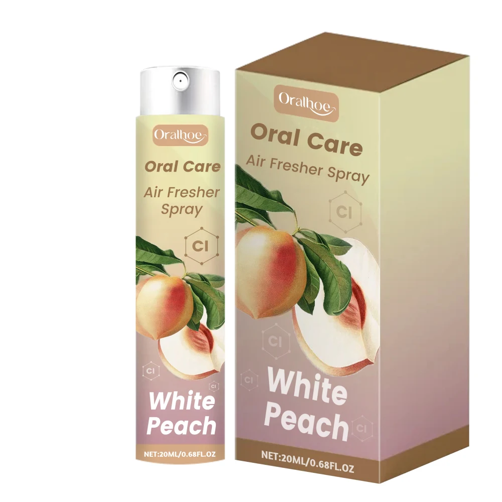 Witte perzik mondspray voor vlekverwijdering en whitening. Verwijder vlekken en krijg wittere tanden. Zorgt voor een stralende glimlach. — foto 1