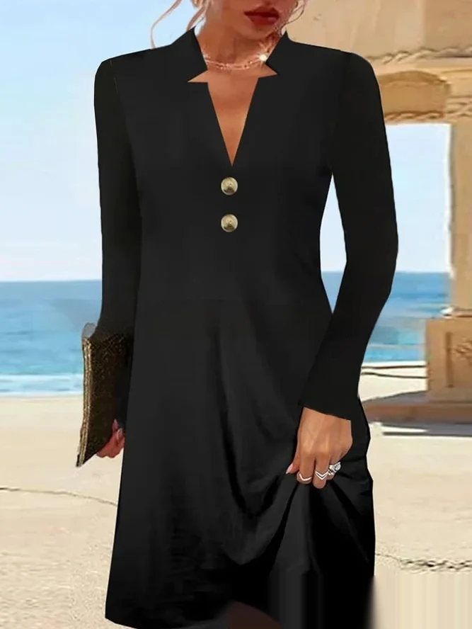 New Long Sleeve V-neck Black Dress All-matching Women — photo 5