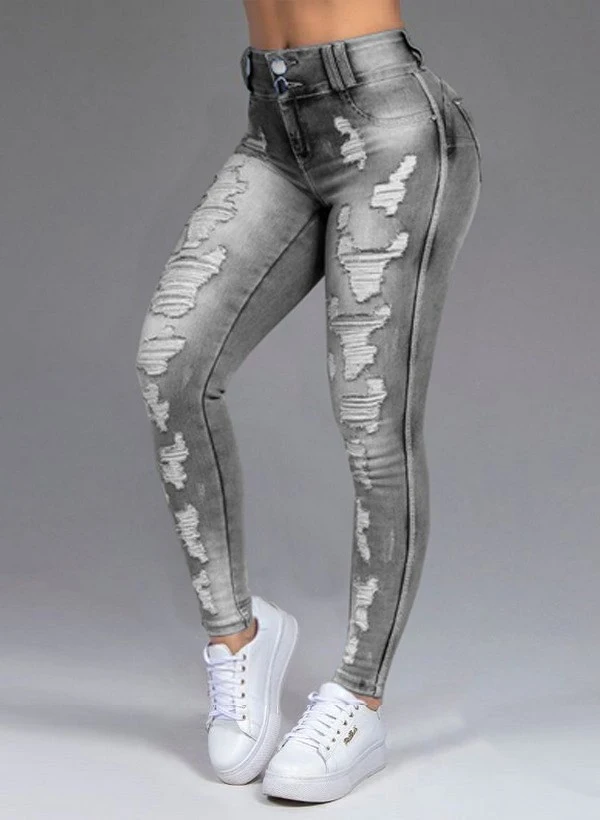 Title 3, Calça jeans skinny feminina rasgada, cintura al...